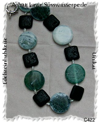 SilberSchmuck, Kette, Achat,Lava, Süsswasserperle