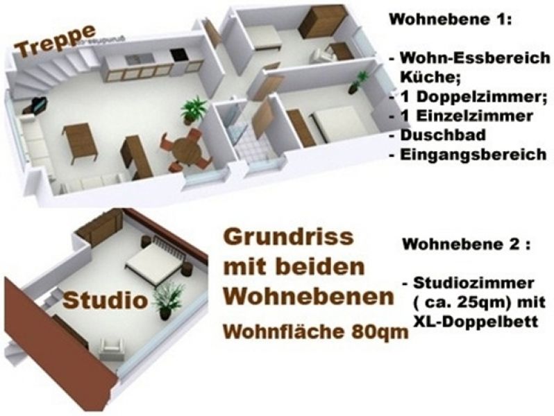 4 Zimmer Appartement ( 3 Sterne) mit 80qm in Westerland für 2-5 Personen