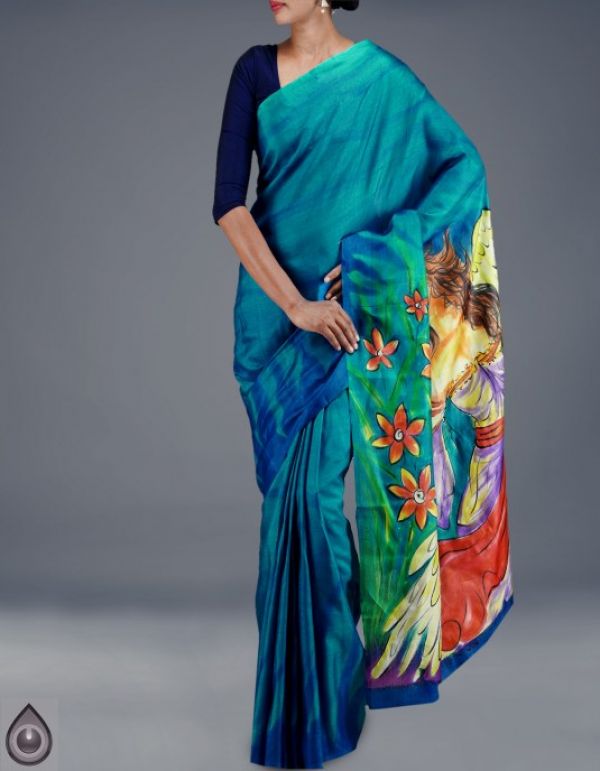 Online shopping for pure bengal dupion hand painted sarees by unnatisilks