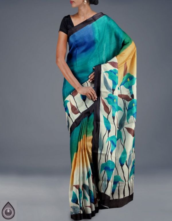 Online shopping for pure bengal dupion hand painted sarees by unnatisilks